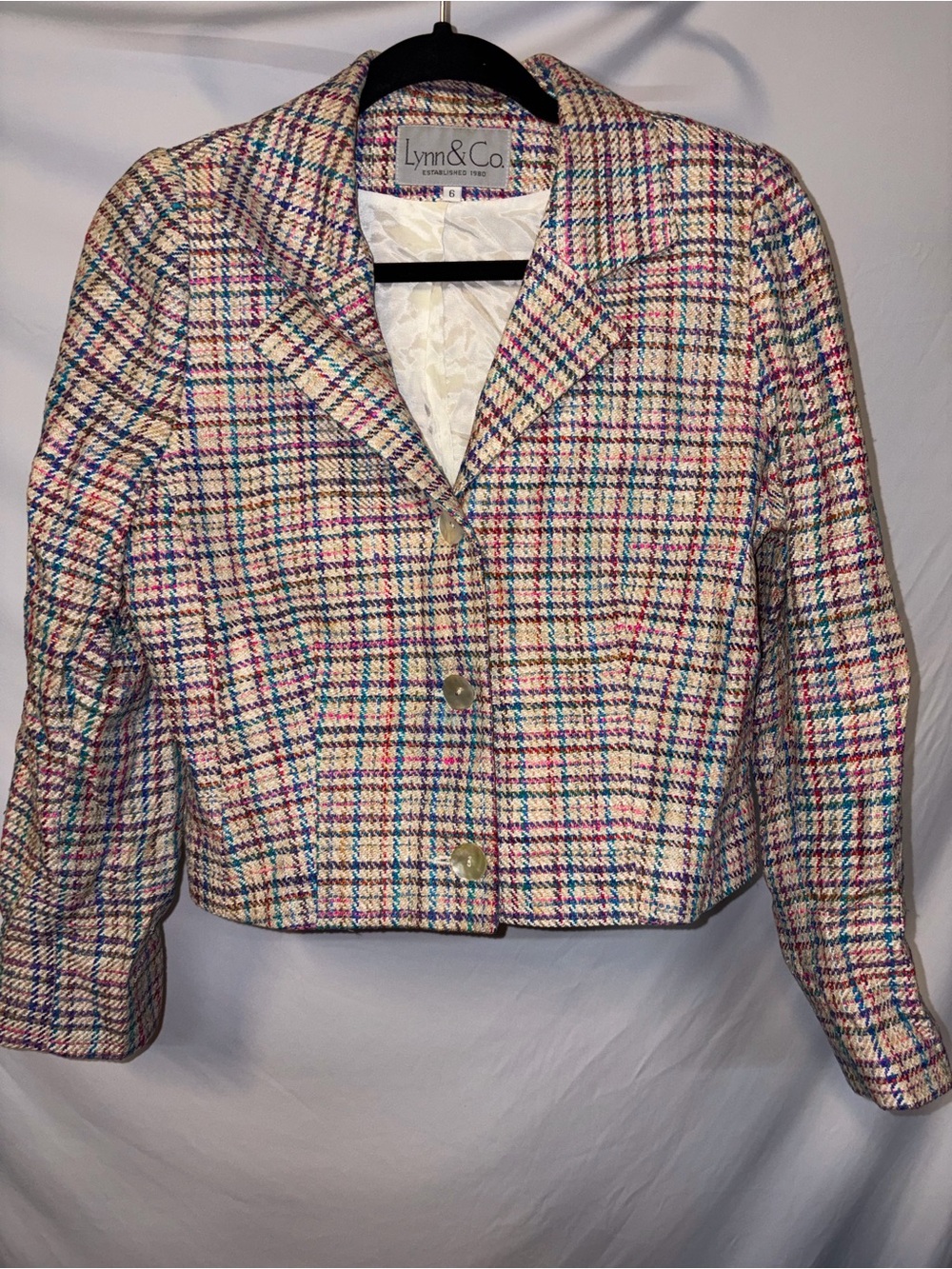 Multicolor Tweed 100% Silk Blazer - Pink/Blue Accent